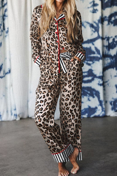 women's cozy leopard print pajama set - soft sleepwear with relaxed fit for ultimate comfort and style with practical styling and dependable