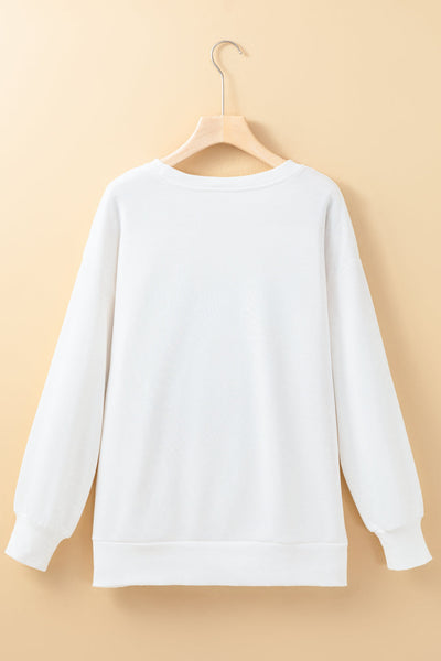 Women's White Graphic Sweatshirt with Drop Shoulders for Stylish Game Day Comfort and Effortless Casual Wear