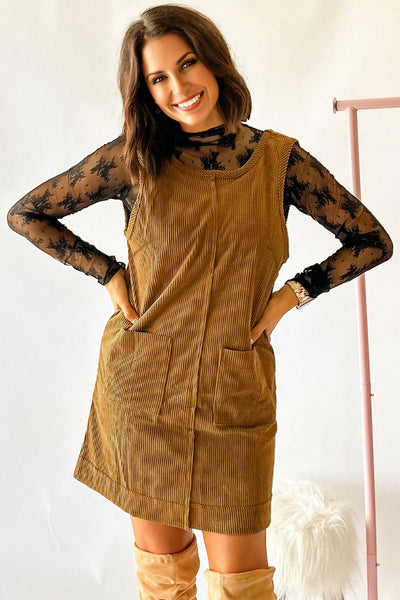 Stylish Women's Sleeveless A-Line Corduroy Dress in Trendy Earthy Tones - Perfect for Casual Outings and Everyday Wear