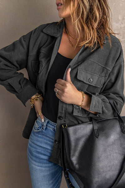 Stylish Women's Gray Button-Up Shirt Jacket with Turn Down Collar - Versatile Outerwear for All Seasons and Occasions