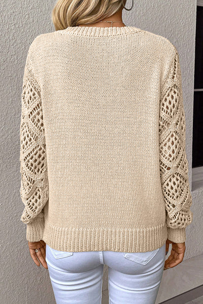 Women's Jet Stream V-Neck Sweater with Pointelle Knit Sleeves