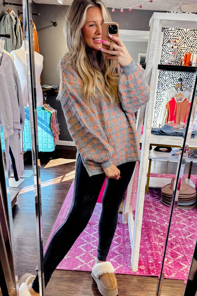 Trendy Women's Oversized Pink Checkered Sweater with Side Slit - Cozy Layering Essential for Effortless Style