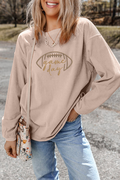Women's Embroidered Game Day Ribbed Sweatshirt in Apricot