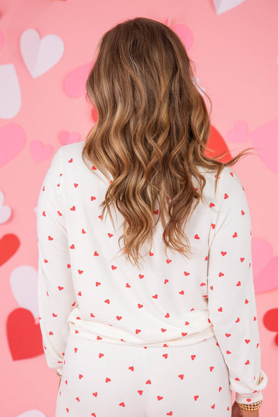 women's cozy women's fiery red heart print long sleeve top and drawstring pants set - perfect casual lounge outfit for relaxation with practical