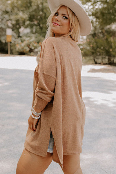 Plus Size Women's Parchment Drop Shoulder Knit Tunic Top - Chic, Comfortable Casual Wear for Effortless Style