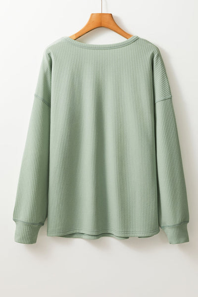 Women's Aqua Solid Corded Long Sleeve Drop Shoulder Top - Casual Fit, Stylish Everyday Essential for Effortless Chic