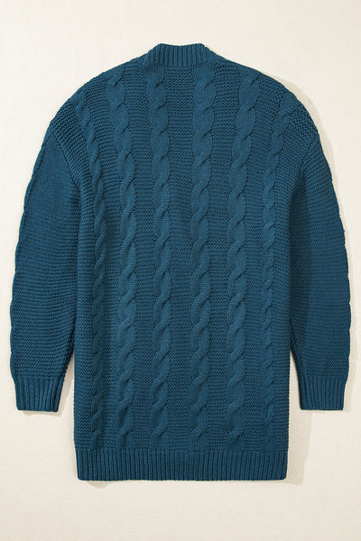 Cozy Women's Peacock Blue Cable Knit Cardigan with Button Front & Pockets - Chic Baggy Style for Casual Looks