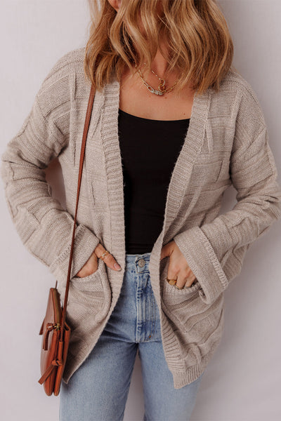 Chic Women's Cozy Textured Knit Cardigan - Open Front, Versatile Layering Essential in Soft Neutral Colors