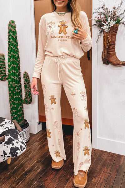 Women's Christmas Lounge Set - Jet Stream Gingerbread Bakery Print, Cozy 2-Piece Outfit, Festive Style, Relaxed Fit