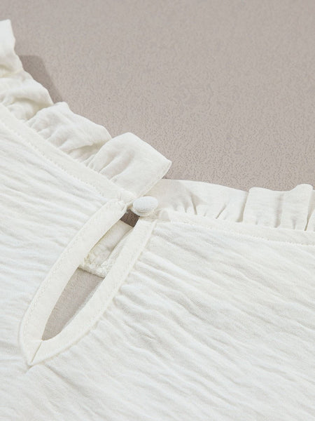 Elegant White Bubble Sleeve Ruffle Blouse
