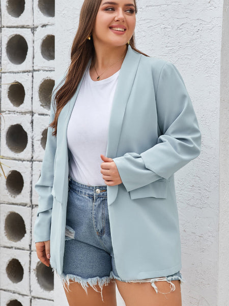 Sky Blue Plus Size Soft Lightweight Pocketed Lapel Blazer