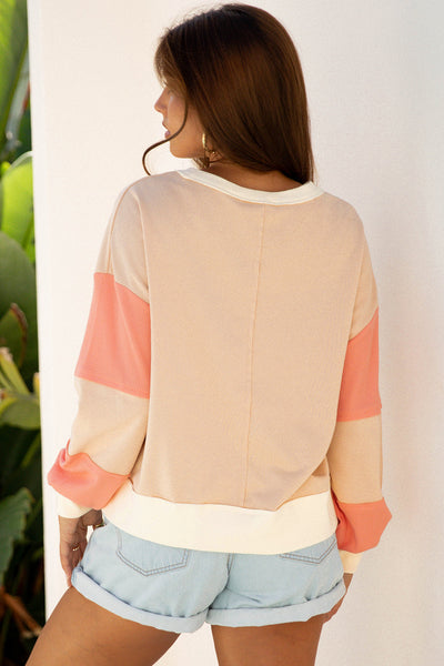 Cozy Patchwork Sweatshirt for Women - Trendy Casual Layering Top in Vibrant Colors, Ideal for Everyday Outings