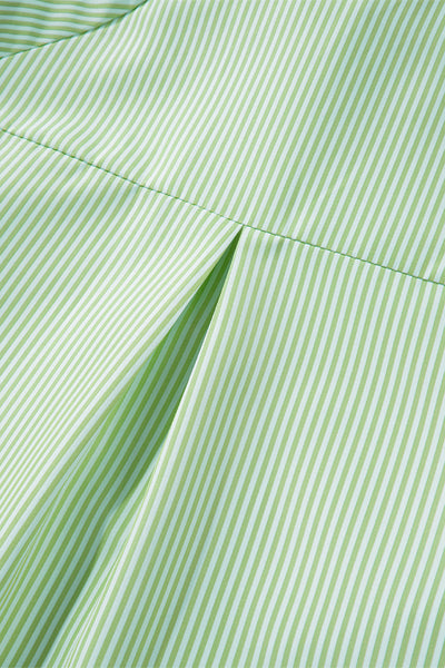 Women's Grass Green Pinstripe Button-Up with Smocked Cuffs