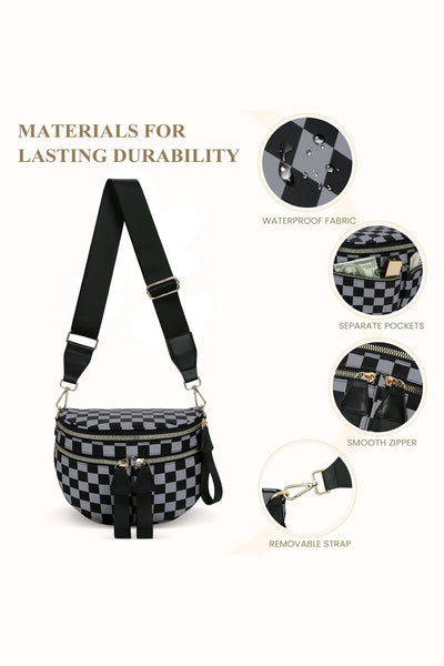 Women's Checkered Canvas Multi-Pocket Crossbody Bag