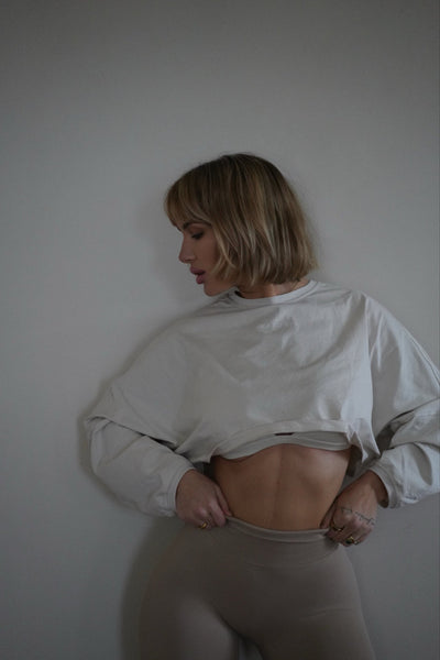 Naturyl Vintage Crop Oversized Cropped Top Bone