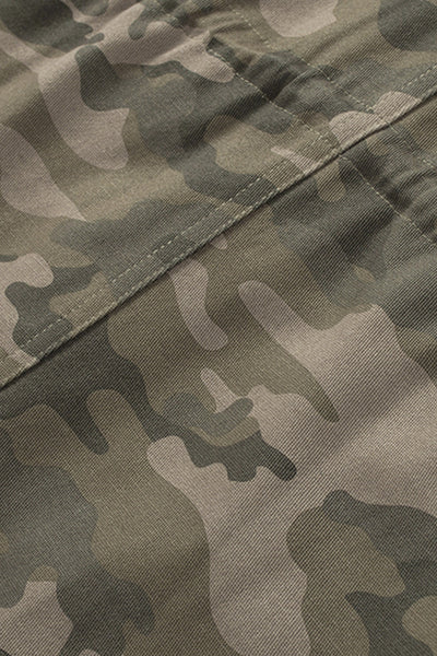 Women's Green Camouflage Print Utility Jacket with Button Closure and Multiple Pockets