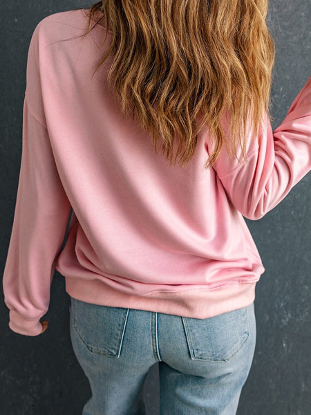 Cozy Pink Crew Neck Long Sleeve Sweatshirt