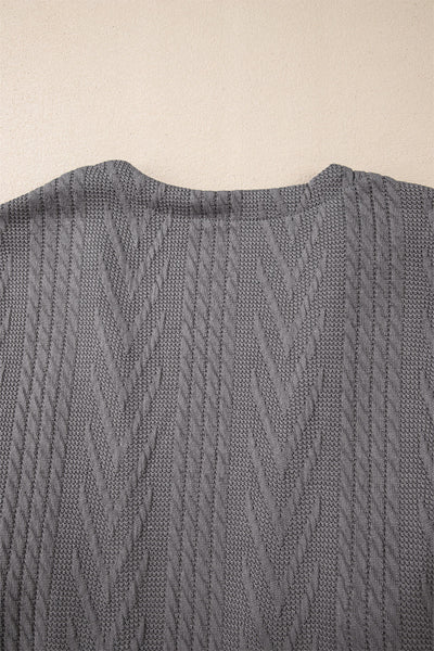 Cozy Women's Medium Grey Textured Open Front Cardigan with Pockets - Perfect for Everyday Style and Comfort