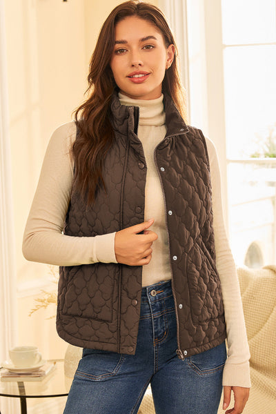 Floral Quilted Vest in Dark Brown with Snap Closures with practical styling and dependable silhouette control.