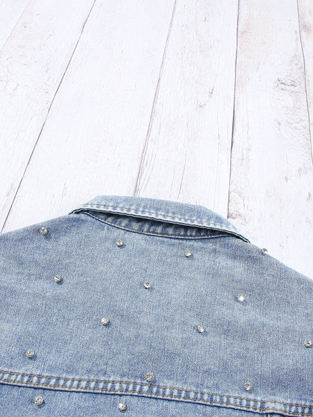 Stylish Ripped Denim Jacket with Lapel Pocket