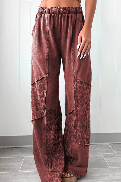 Women's Trendy Loose-Fit Leopard Patchwork Pants in Red Clay - Casual Comfort for Everyday Style