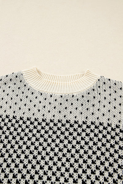 Stylish Women's Black Lantern Sleeve Sweater with Contrast Pattern - Cozy Fall Essential for Trendy Looks