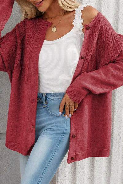 Women's Red Dahlia Cable Knit Button-Down Cardigan