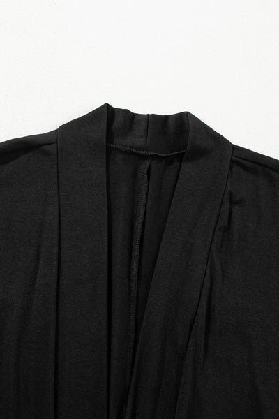 Stylish Women's Black Lounge Set: Long Split Cardigan & Slim-Fit Pants for Ultimate Comfort and Fashion