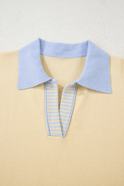 Women's Sky Blue Color Block Polo Sweater in Viscose Blend
