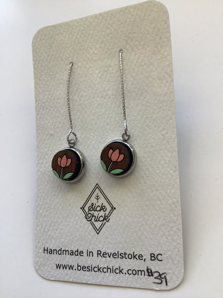 Pink Lotus Wooden Dangle Earrings - Sick Chick (Revelstoke, BC)