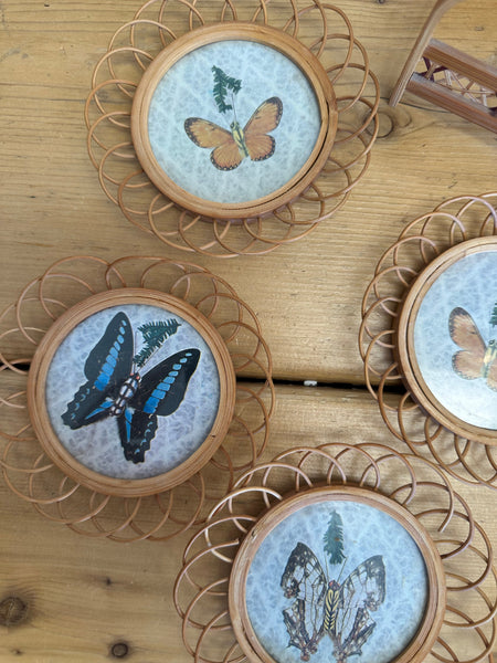Vintage Rattan Butterfly Coaster Set