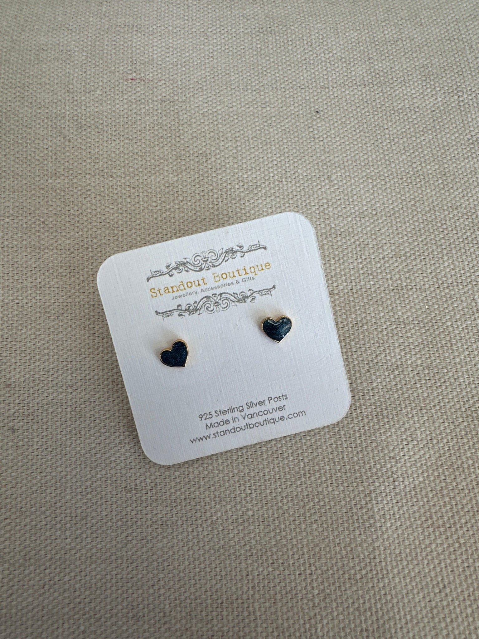 Standout Boutique Navy Heart Gold Stud Earrings