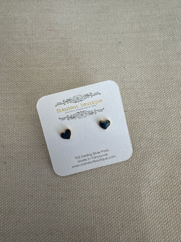 Standout Boutique Navy Heart Gold Stud Earrings
