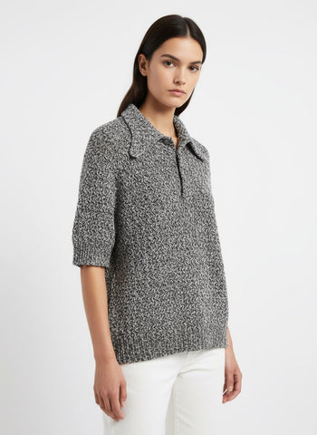 Vintage textured Knit Polo shirt sleeve sweater