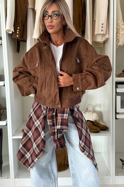 Cozy Mineral Red Plaid Boyfriend Shacket for Women Stylish Flannel Overshirt with Chest Pocket for Casual Layering