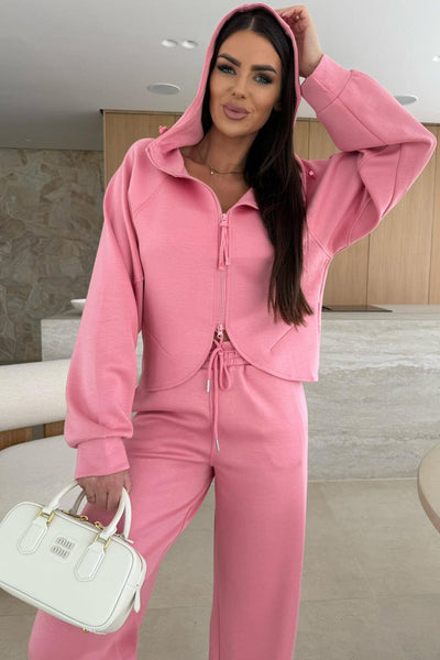 Cozy Women's Pink Zip-Up Hoodie and Loose Pants Set Casual Loungewear for Relaxed, Comfortable Days