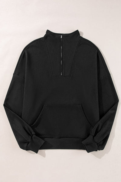 Cozy Women's Black Zip-Up Sweatshirt with Stand Collar & Kangaroo Pocket Stylish Everyday Essential for Comfort