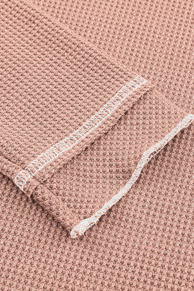 Women's Apricot Pink Textured Long Sleeve Blouse - Casual Round Neck Top for Everyday Comfort and Effortless Style