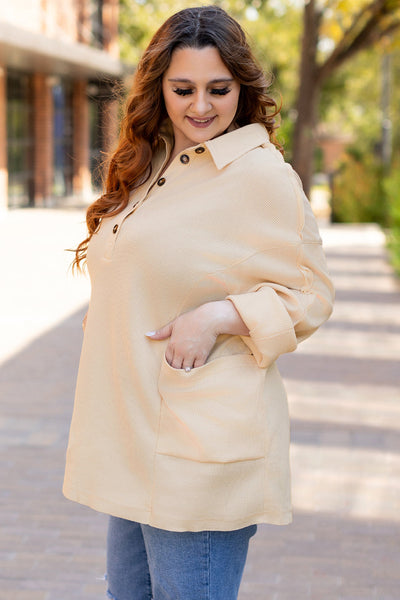 Stylish Plus Size Women's Casual Cotton Henley Top - Comfortable Fit with Trendy Button Accents