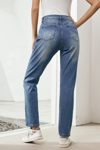 Women's Sky Blue Heart Flag Patch Frayed Jeans with American Flair