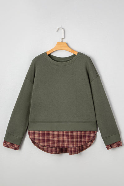 Cozy Women's Plaid Patchwork Sweatshirt in Vibrant Colors - Relaxed Fit Casual Top for Effortless Everyday Style