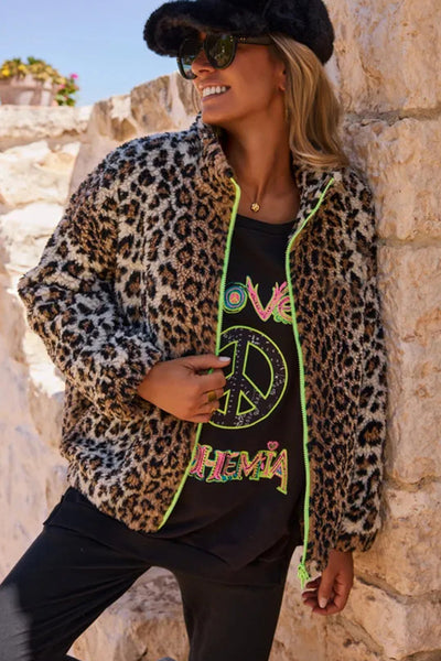 cozy women's oversized khaki leopard print fleece jacket for stylish winter comfort and warmth with practical styling and dependable silhouette