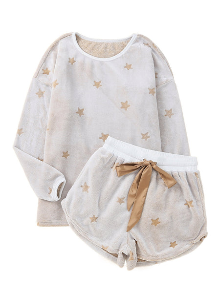 Cozy White Starry Plush Lounge Set for Girls