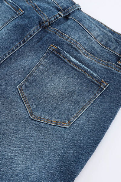 Retro Rolled Hem Single-Breasted Closure Straight Loose Casual Jeans
