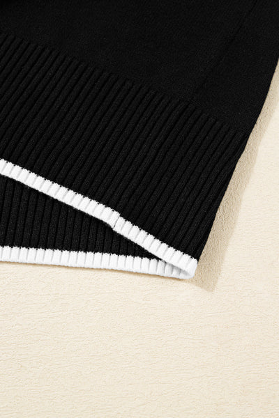 Women's Black Cropped Sweater with Bow Detail and Contrast Trim for Chic Holiday Style and Cozy Comfort