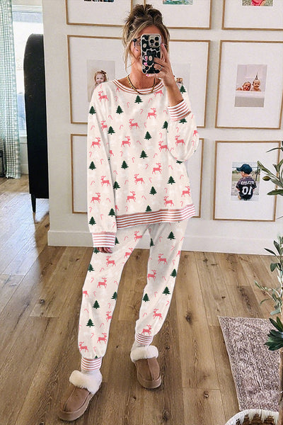 Festive Red Cozy Women's Christmas Lounge Set Comfy Top and Bottom for Relaxed Holiday Cheer