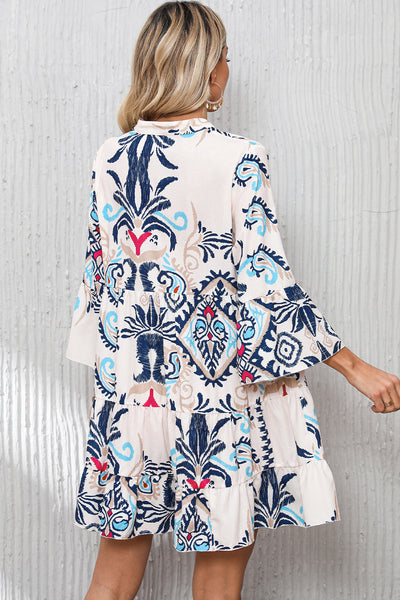 Floral Print Fringed V-neck Mini Dress