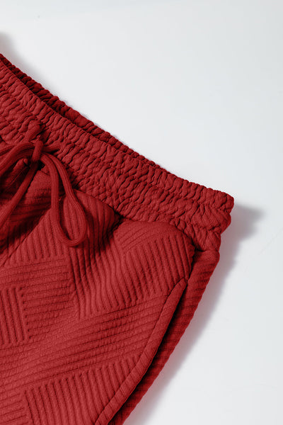 Women's Red Dahlia Ultra Loose Slouchy Lounge Set - Cozy 2-Piece Textured Outfit for Effortless Casual Style