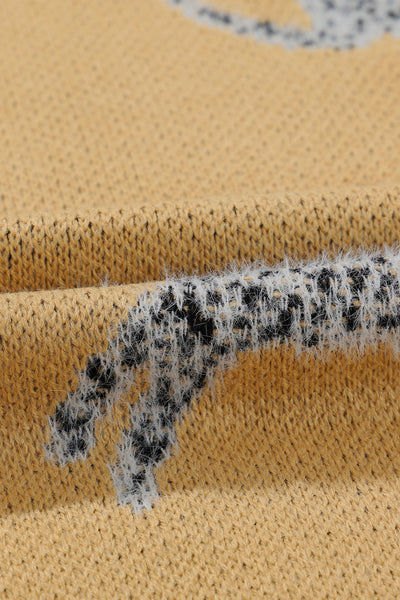 Cozy Camel Cheetah Print Round Neck Sweater