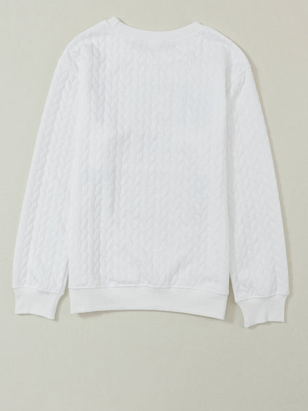 Cozy White Cable Knit Pullover with Merry and Bright Slogan